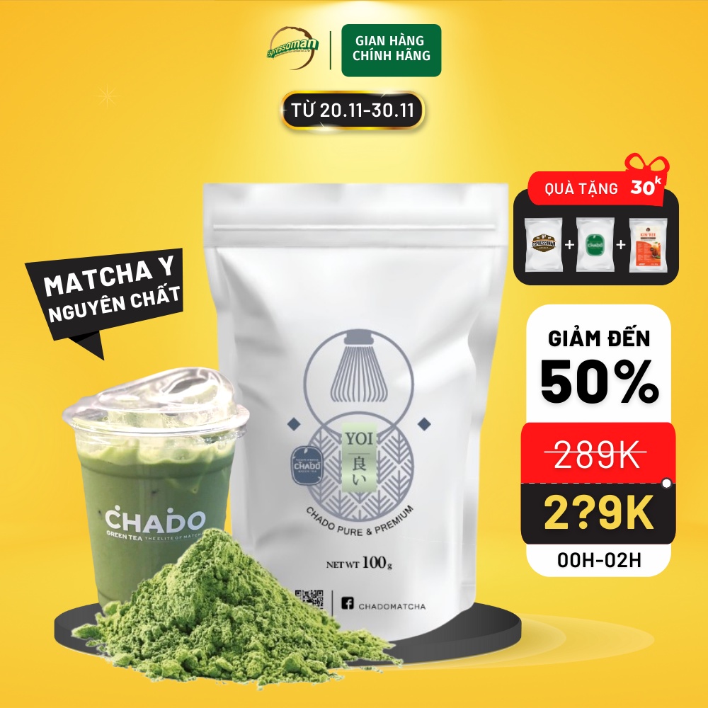 CHADO Y - Bột Trà Xanh Nguyên Chất YOI - Nhật Bản - Nguyên Liệu Pha Chế - Làm Bánh - Kem - Xanh - Bột Mịn