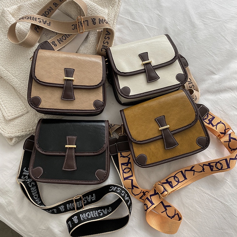 Túi đeo chéo da PU màu sắc tương phản phong cách phương Tây