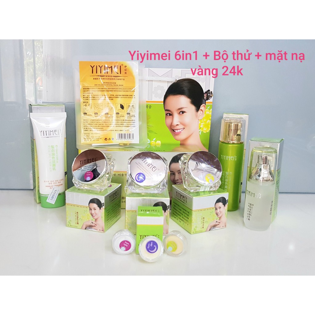 Yiyimei 6in1 chính hãng làm trắng da, Kem nám, tàn nhang yiyimei bao gồm cả bộ thử và mặt nạ