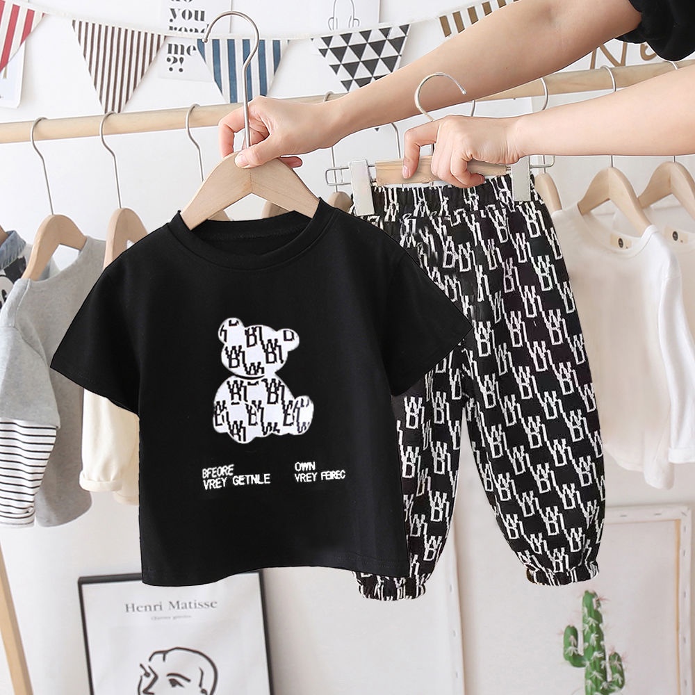 Set Áo Thun Tay Ngắn + Quần Dài Năng Động Thời Trang Hè Cho Bé Từ 1-3 - 5-7 Tuổi