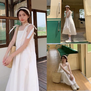 Đầm babydoll trắng 2 dây Cao Cấp ulzzang maxi dáng xòe dài qua gối mặc dự tiệc đi chơi - MiNhi