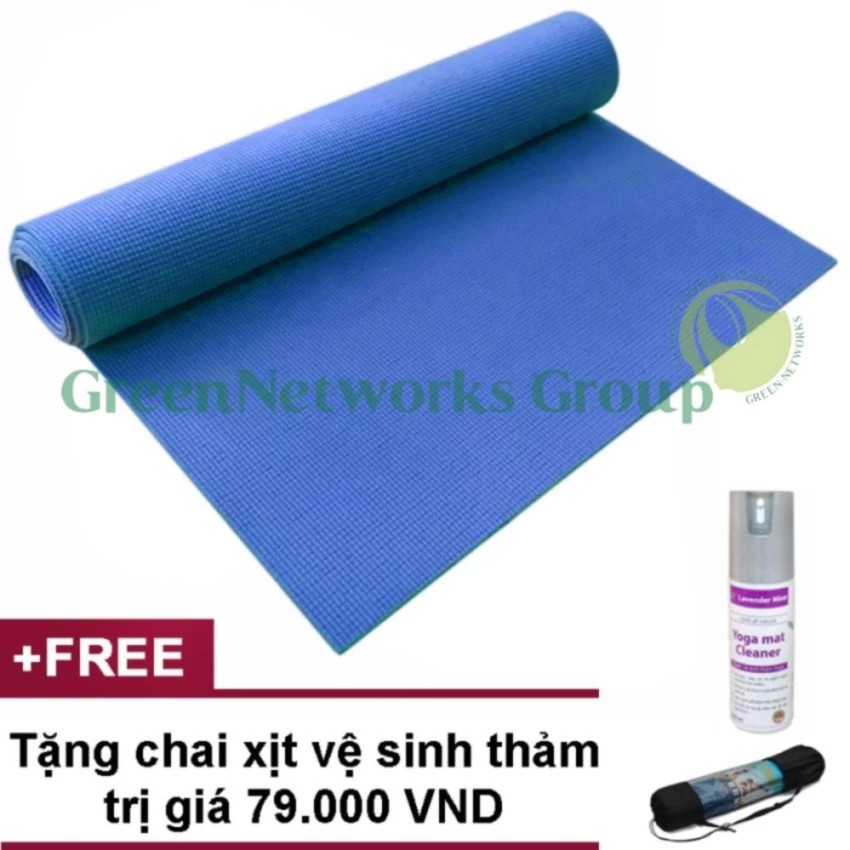 Thảm tập yoga gym Cao Cấp có túi đựng (xanh) tặng túi và chai xịt thảm