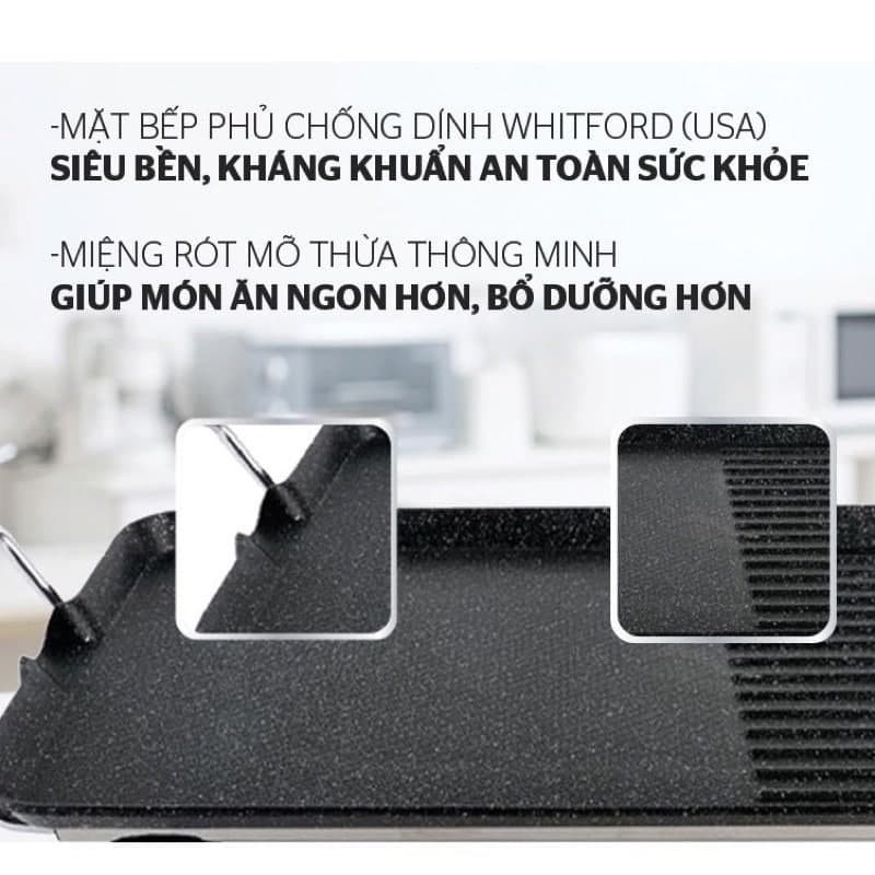 Bếp nướng điện công suất lớn 1800W, bếp nướng điện không khói chín cực nhanh, tiết kiệm điện năng