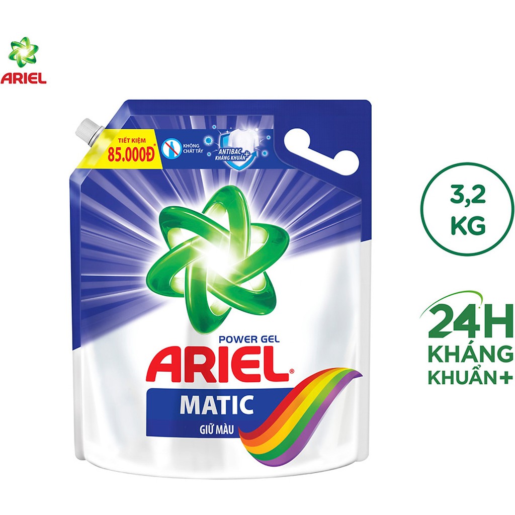 Nước Giặt Ariel Túi Sạch nhanh 3,5kg/ Giữ màu 3,2kg