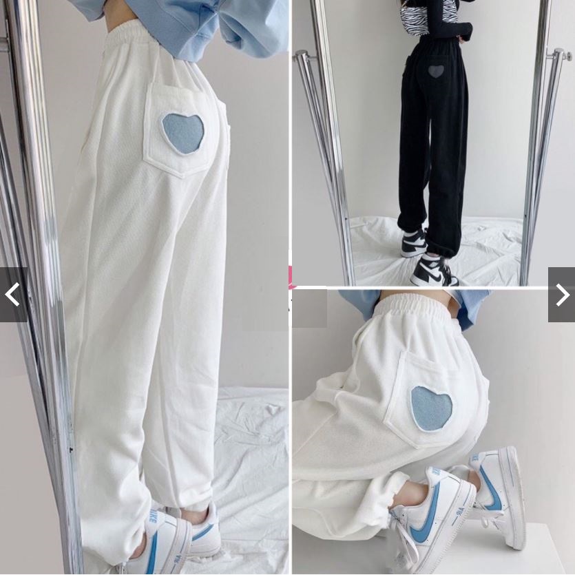 Quần Jogger Nữ Thể Thao Thêu Hình Trái Tim Chất Coton Mềm Mại