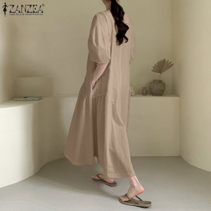 ZANZEA Đầm Tay Lỡ Cổ Tròn Dáng Dài Phong Cách Hàn quốc Thời Trang Nữ | BigBuy360 - bigbuy360.vn