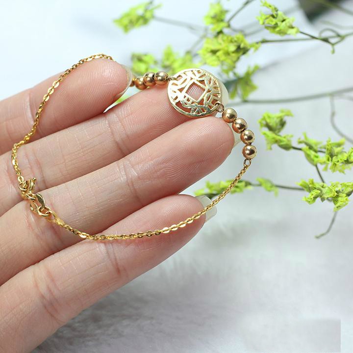 Lắc tay nữ kim tiền phối đồng xu may mắn mạ vàng 18K mã 256