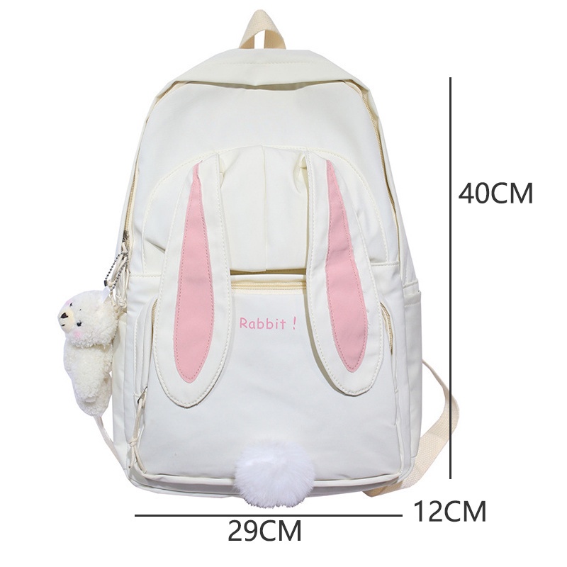 Balo Đi Học Nữ Cute Balo Du Lịch Họa Tiết Tai Thỏ Đáng Yêu Chất Liệu Không Thấm Nước (Kèm Móc Gấu)