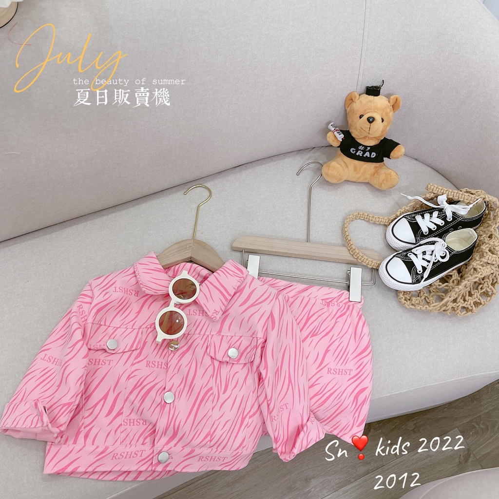 Quần áo bé gái, set áo khoác và chân váy beo hồng ( có quần lót trong) sành điệu cho bé size 12-32kg