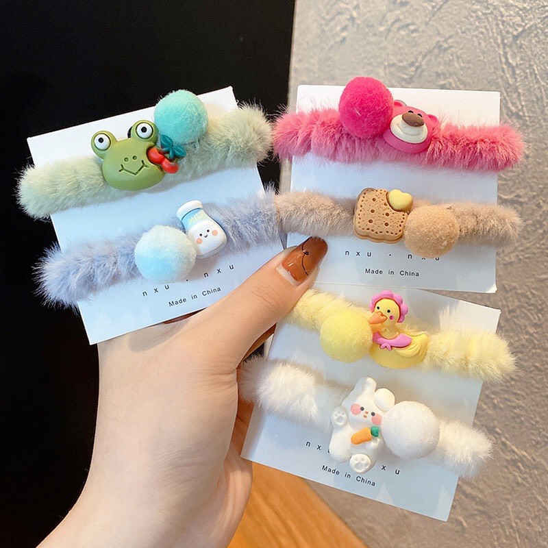 Buộc tóc lông nhung phong cách Hàn Quốc họa tiết hoạt hình Cute