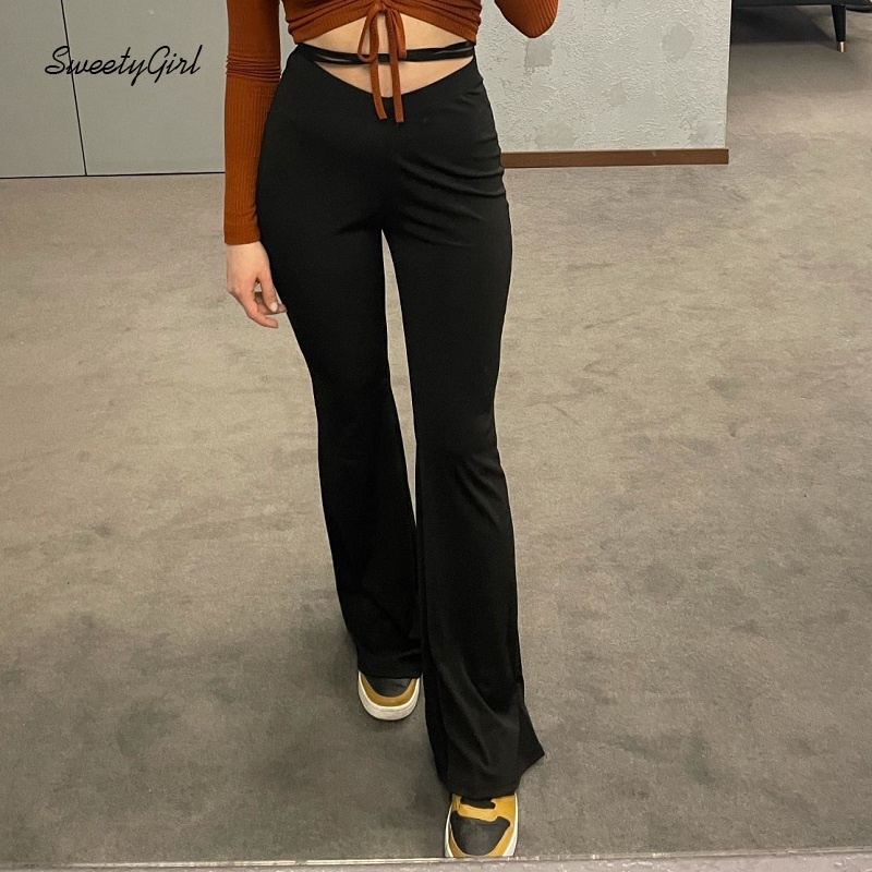 Quần Ống Loe Màu Trơn Thời Trang Cho Nữ