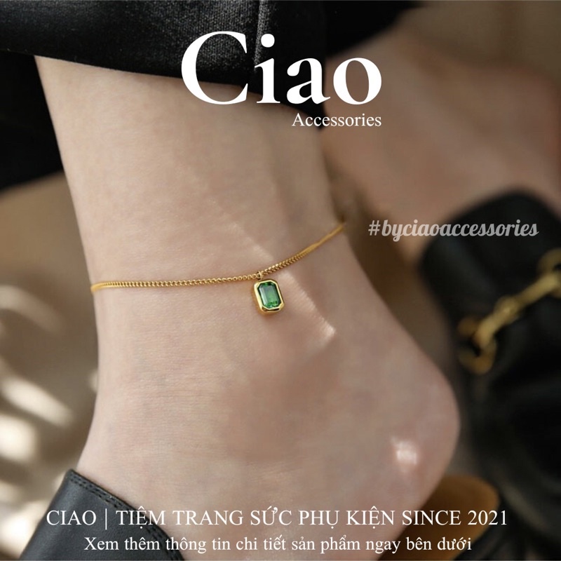 [HOẢ TỐC 1H] Vòng chân/ Lắc chân titan không gỉ thiết kế đính đá vuông đơn giản Emeral Ciao