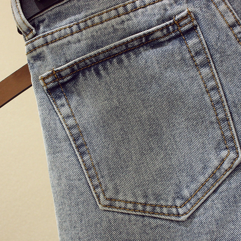 Quần short denim SUXI lưng cao ống rộng phối rách cá tính phong cách Hàn Quốc