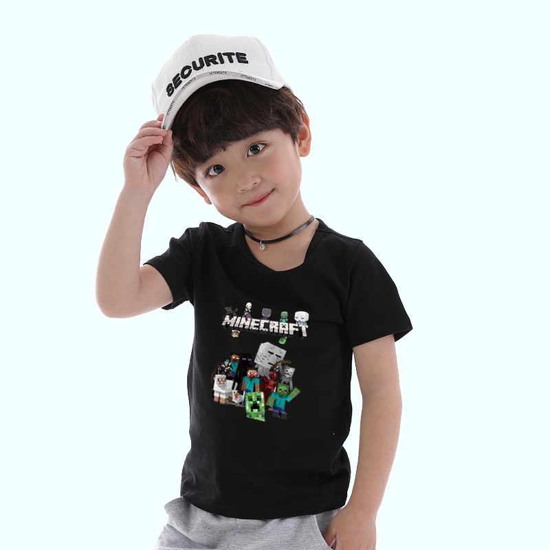 Set Áo Thun Tay Ngắn &amp; Quần Dài In Hình Lego Minecraft Cho Bé Trai