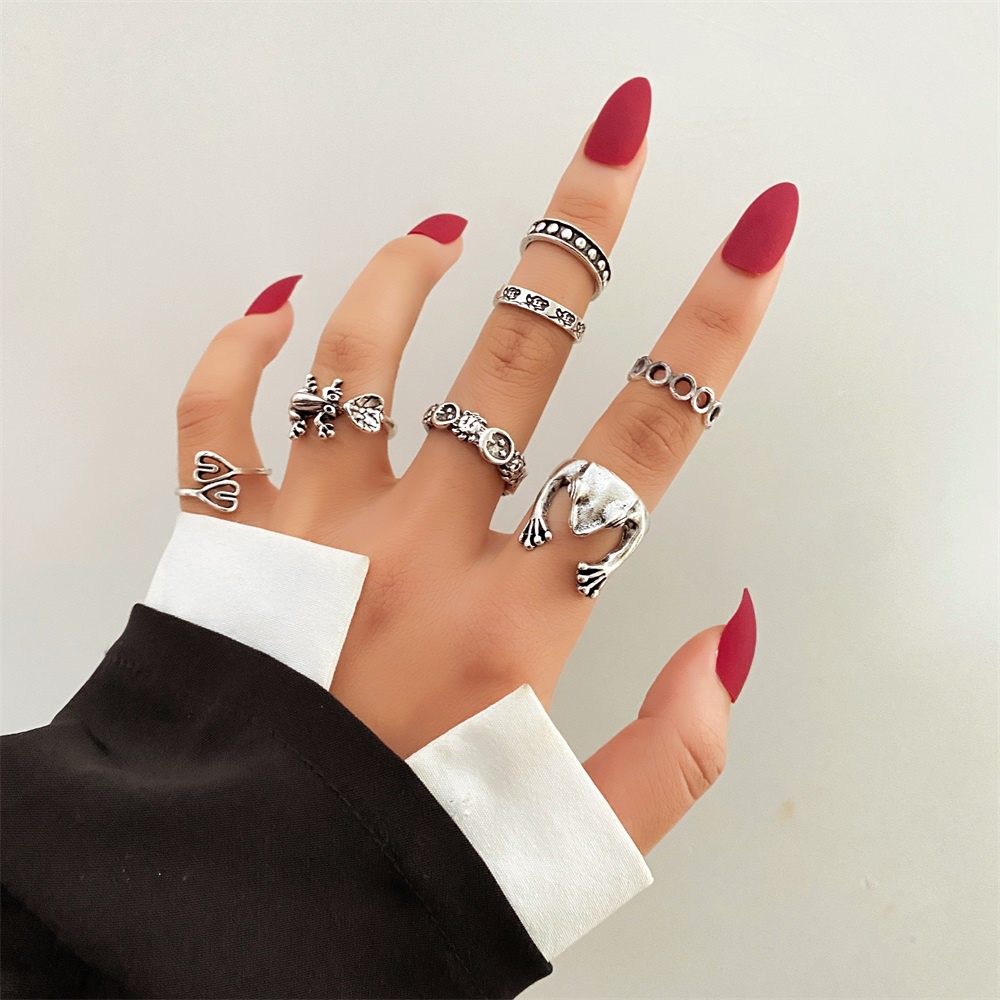 Bộ Nhẫn Thời Trang Mạ Bạc Hình Rắn/Bướm/Hoa/Đầu Lâu Phong Cách Gothic Cổ Điển Cho Nữ
