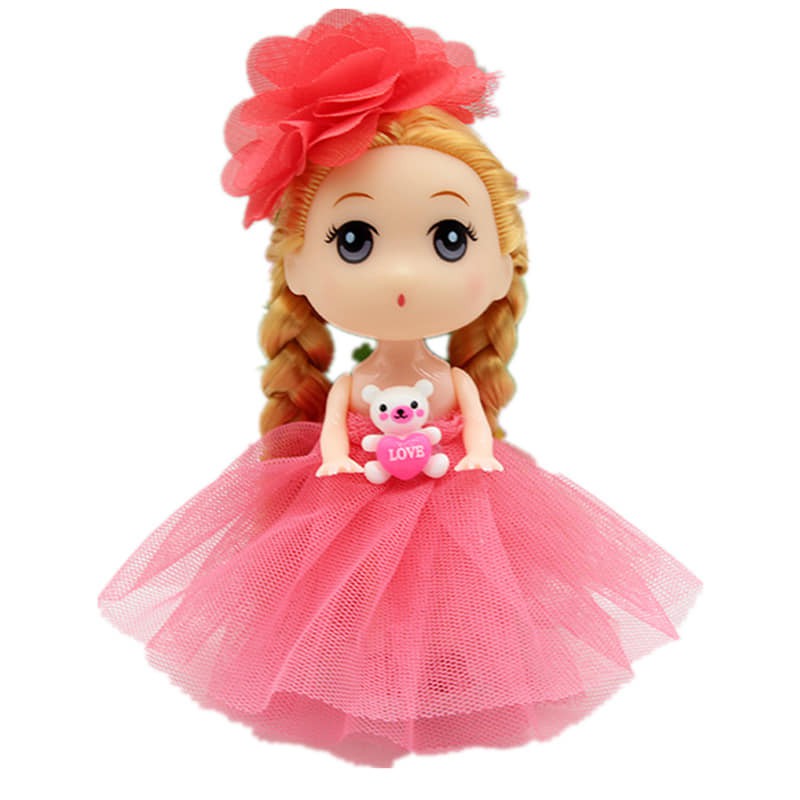 Búp bê trang trí bánh  búp bê chipi 12cm váy tóc dài vải voan