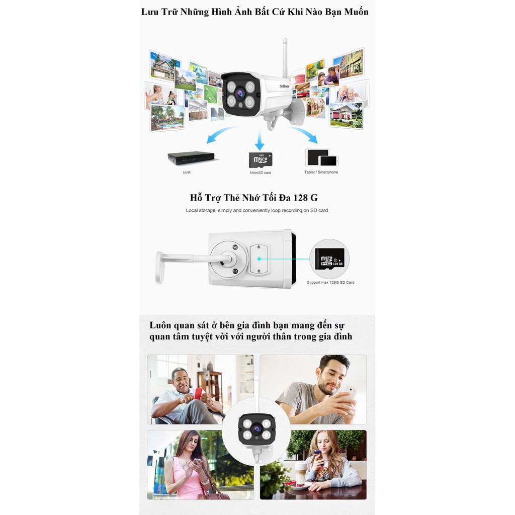 Camera Wifi Ip SRIHOME 3.0 Model SH024 FUllHD 1296 MP - Camera Ngoài Trời Quay Đêm,Chống nước, Cảnh báo chuyển động