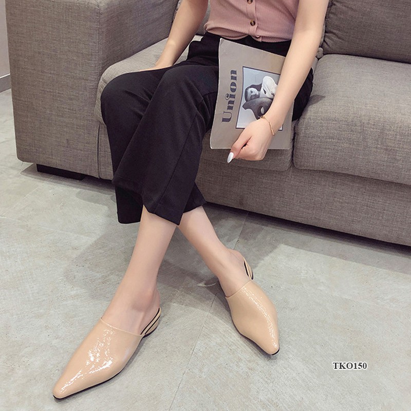 Sục nữ, giày MULES da bóng gót 3 cm sang chảnh, siêu êm, chống trơn trượt TKO150