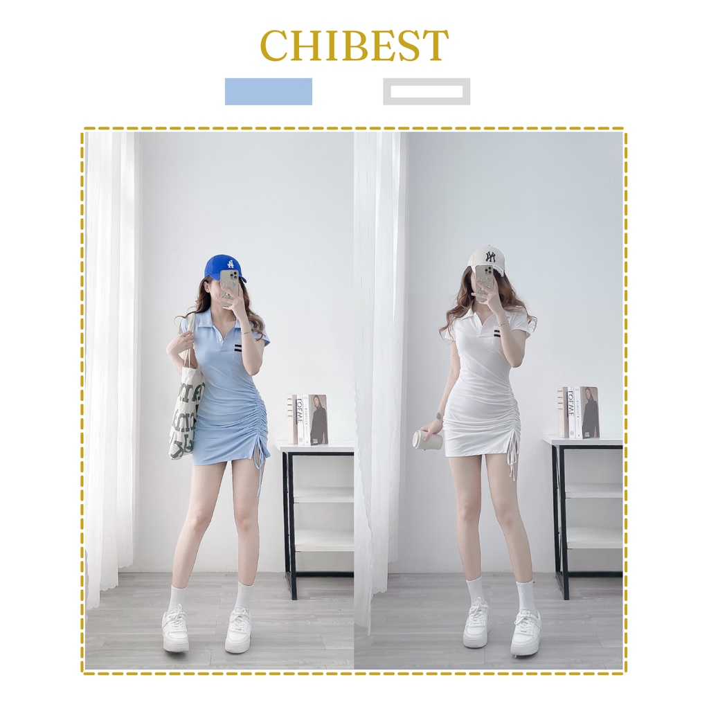 Đầm body tici cổ sơmi phối túi sọc rút hông xẻ đùi xexy LDB66 CHIBEST
