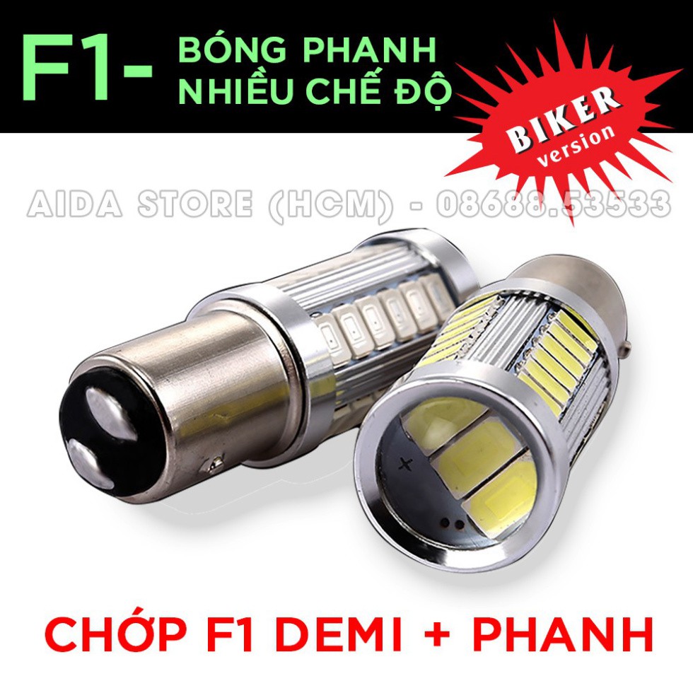 01 bóng LED phanh stop chớp F1 nhiều chế độ 2 tim- 1157 BAY15D cho Winner, Raider, Wave
