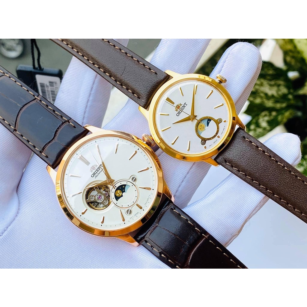 Đồng hồ đôi nam nữ dây da Orient Bambino Sun and Moon RA-KB0003S10B RA-AS0102S10B