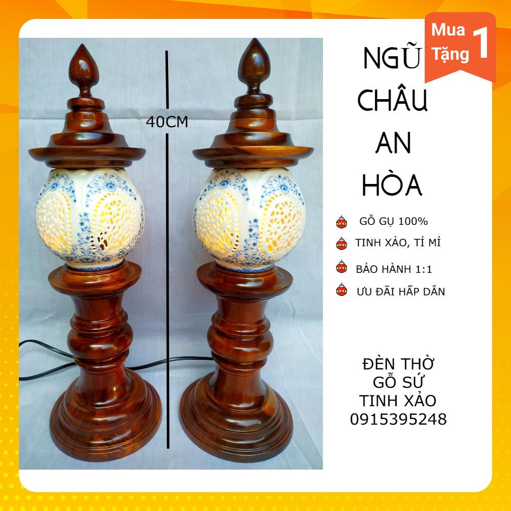 Đôi đèn thờ cao cấp NGŨ CHÂU AN HÒA (tặng kèm bóng LED dự phòng)