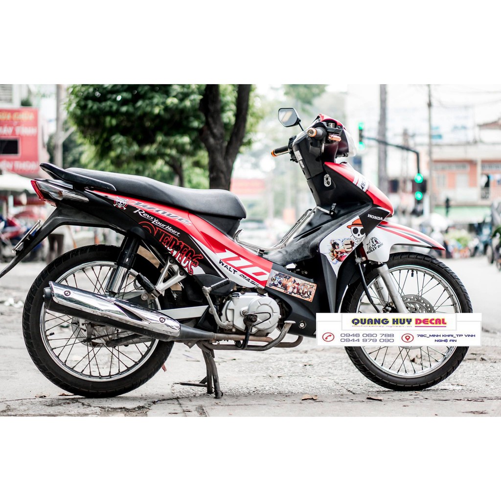 Tem trùm wave đỏ đen one piece s110, độ dán phủ bộ team decal cho xe máy rẻ đẹp