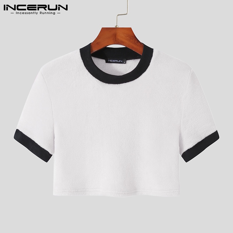 Áo thun lửng INCERUN tay ngắn in màu phong cách mùa hè cho nam