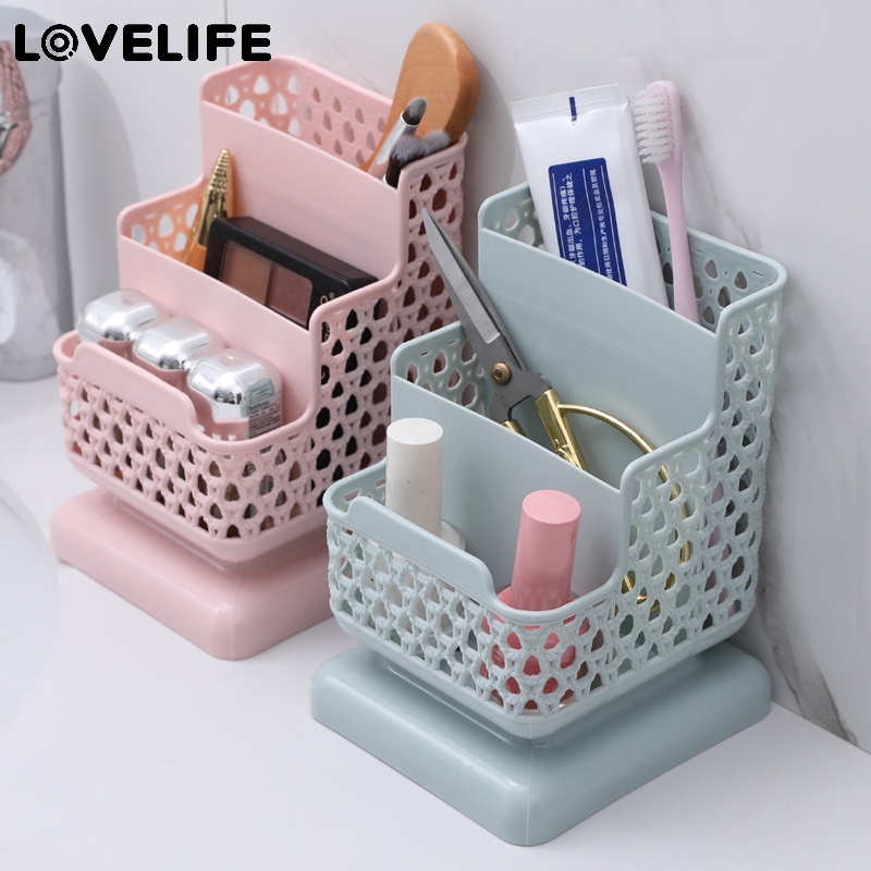 Giỏ đựng đồ dùng/ mỹ phẩm để bàn bằng vải lanh thiết kế đục lỗ phong cách Nhật Bản độc đáo tiện dụng cho văn phòng