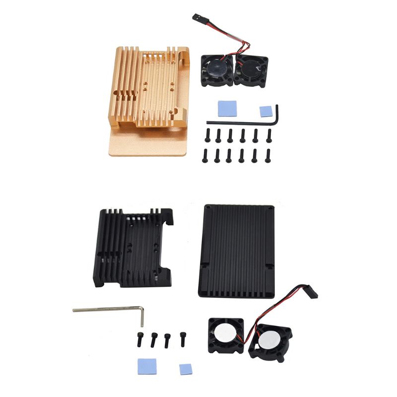 Hộp Nhôm Tản Nhiệt Kép Kèm Quạt Tản Nhiệt Cho Raspberry Pi 4 Model B