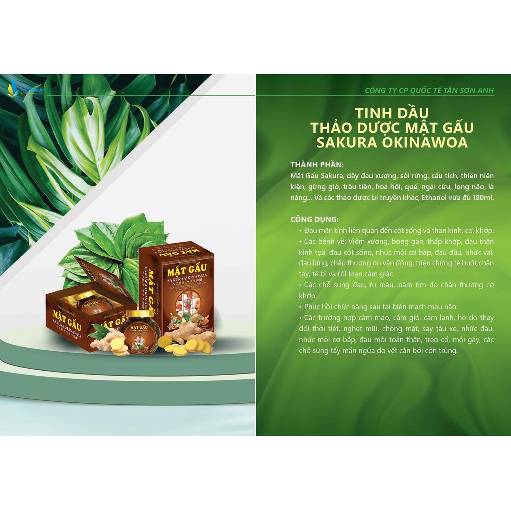 Tinh dầu thảo dược MẬT GẤU xoa bóp giúp giảm đau xương khớp ,đau cơ ,đau vai gáy SAKURA OKINAWOA