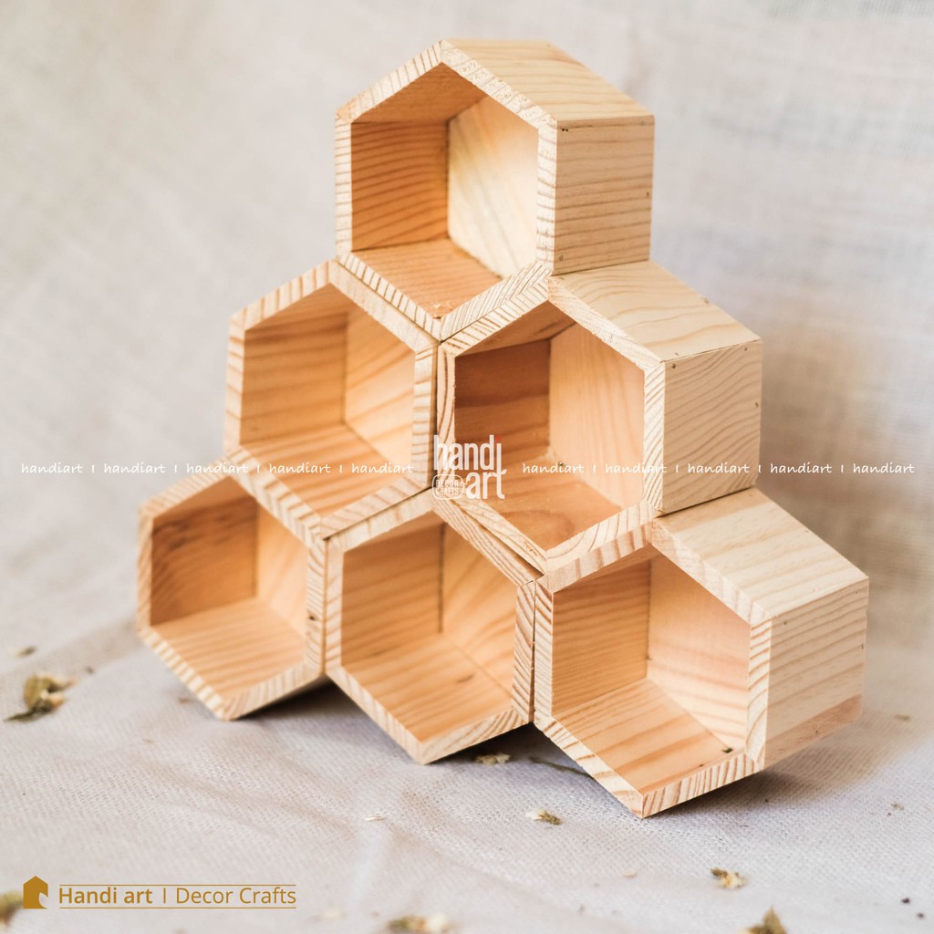 Chậu gỗ lục giác trồng sen đá - chậu gỗ để bàn - wooden pots