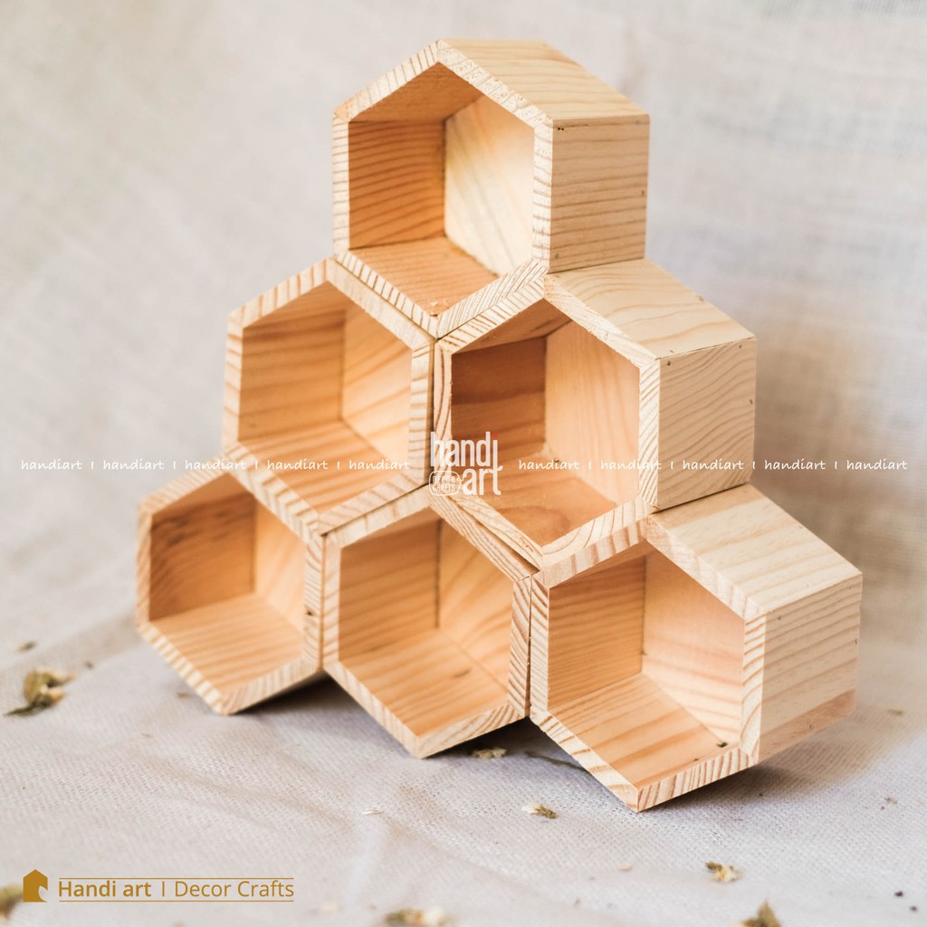 Chậu gỗ lục giác, chậu gỗ cắm hoa - wooden pots