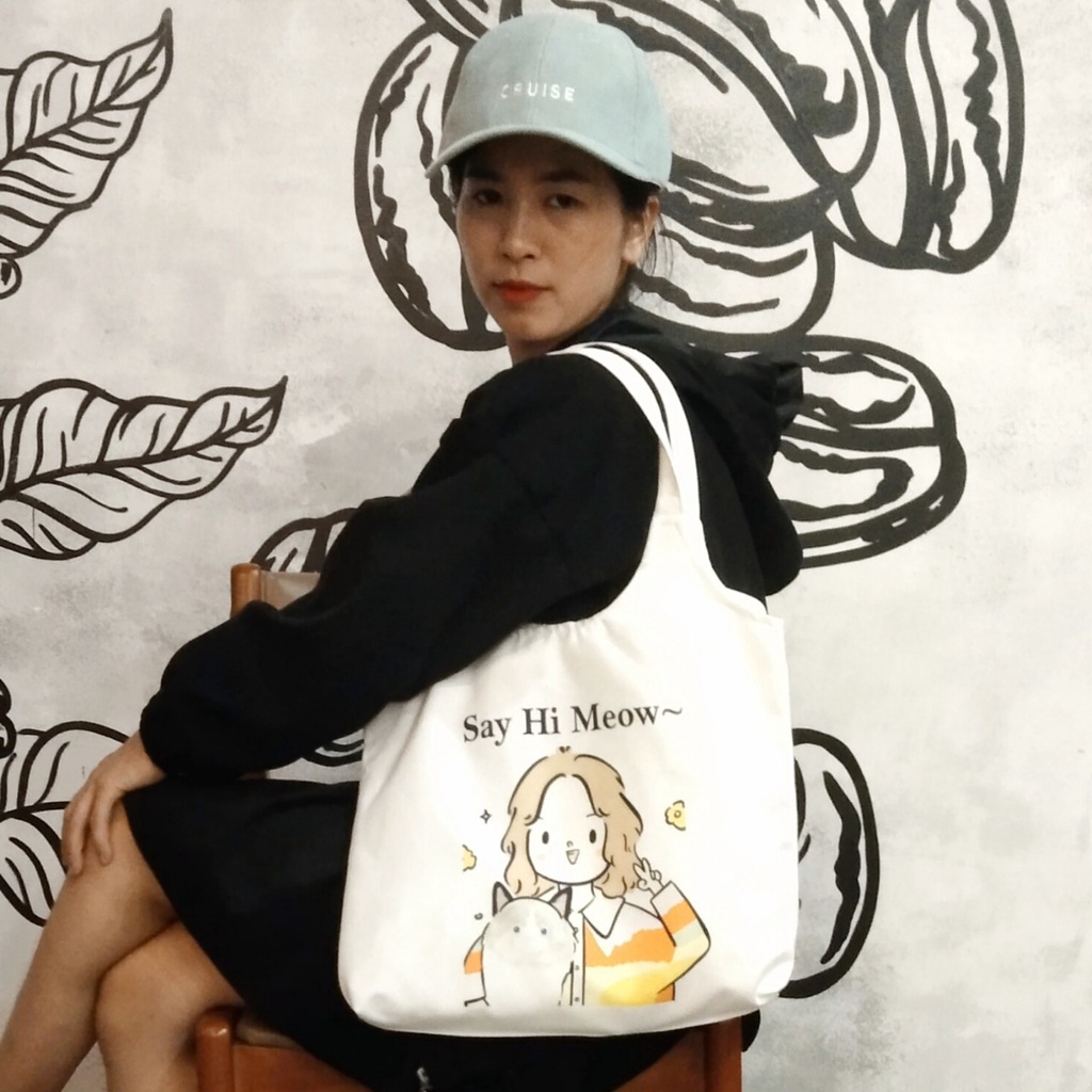 Túi note hàn quốc, vải canvas 100% poli cao cấp, phong cách thời trang ulzzang, có khoá miệng xịn xò SAY HI MEO mã K18