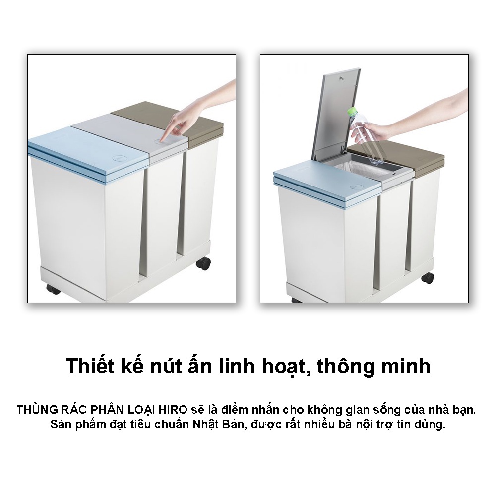 Thùng Rác Thông Minh Hiro INOCHI Phân Loại Rác - Thùng Đựng Rác Có Nút Bấm, Có Bánh Xe Di Chuyển