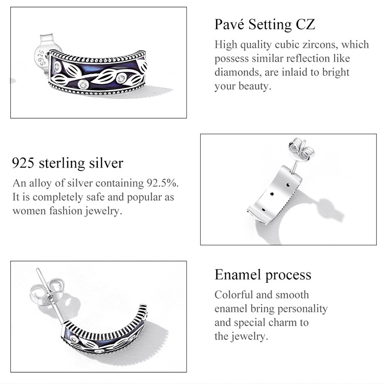 Bông tai BAMOER bằng bạc 925 phong cách cổ điển thời trang cho nữ