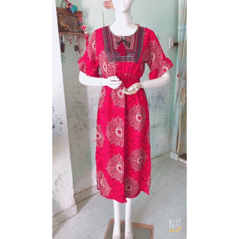 [Mã WAMT1505 giảm 10K đơn 0K] Đầm lanh lụa thêu thổ cẩm có tay (48-65ký) | BigBuy360 - bigbuy360.vn