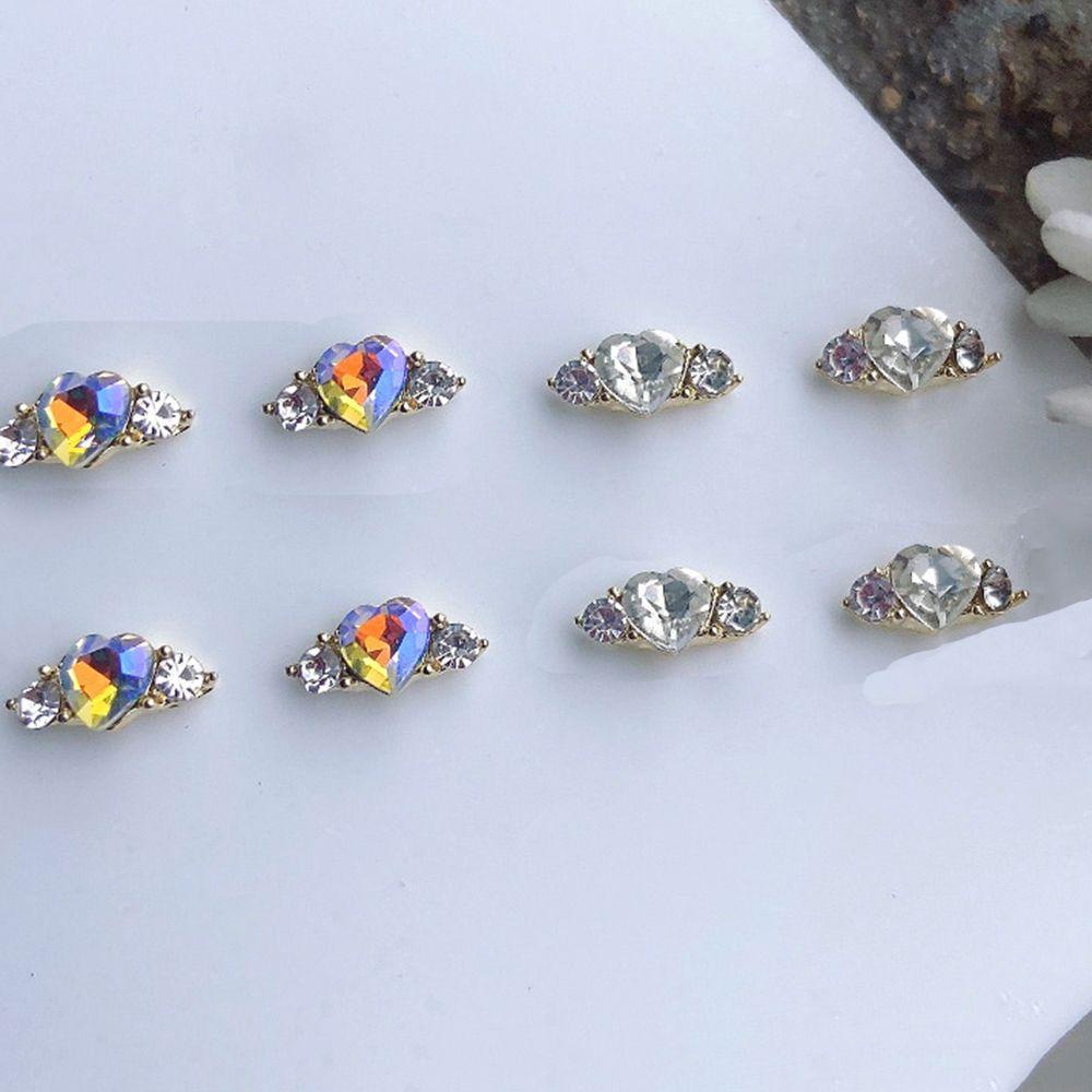 QQMALL Set 5 Phụ Kiện Trang Trí Móng Nghệ Thuật Hình Trái Tim Đính Đá Xinh Xắn