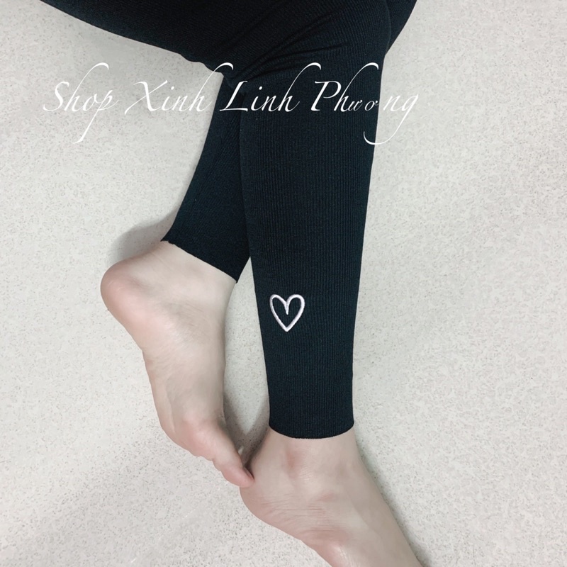 Quần legging nữ, quần bó thêu tim thun tăm tôn dáng, mềm, mịn