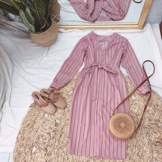 🌻🌻🌻Đầm sọc hồng cột nơ eo🌻🌻🌻