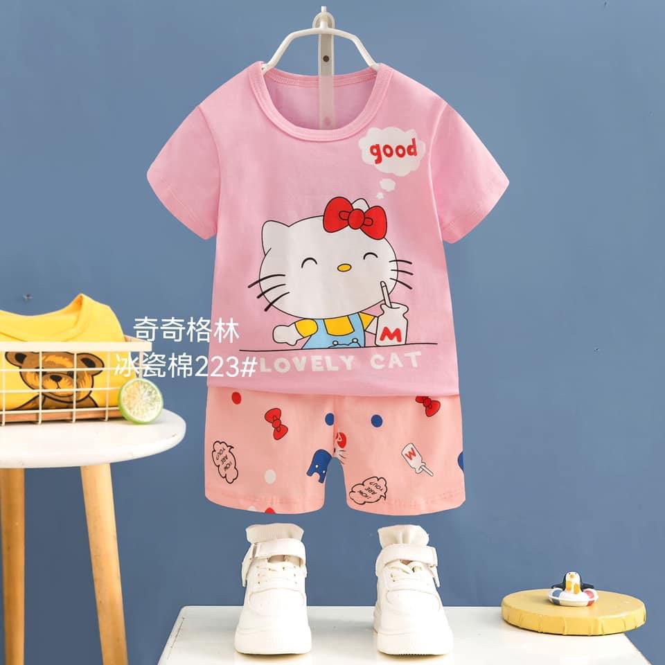 (size nhí)Đồ Bộ Cộc Tay size 1-5tuổi, Đồ Bộ Ngắn Tay Chất Thun Cotton Cho Bé Gái 9-15kg