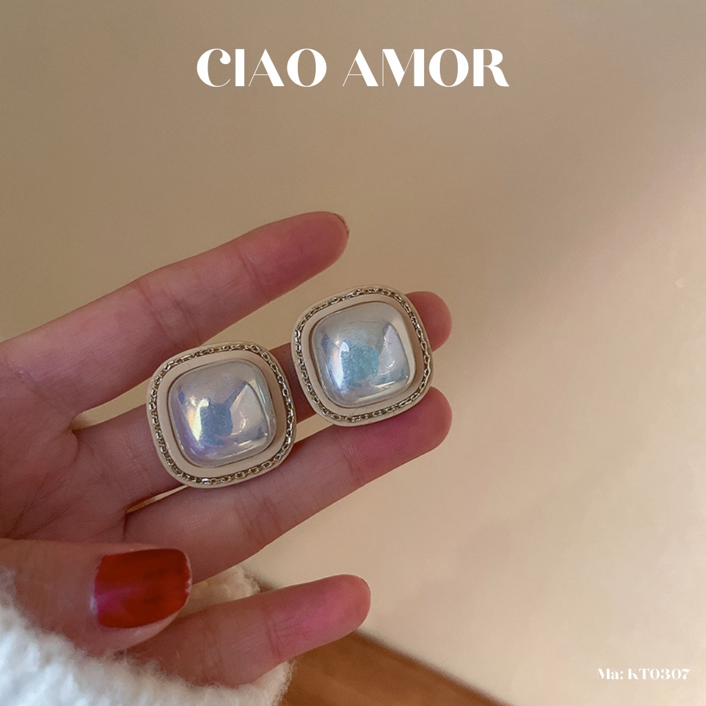Khuyên tai nữ, Bông tai nữ bản to tròn đính mắt mèo Trang sức Ciao Amor - KT0307