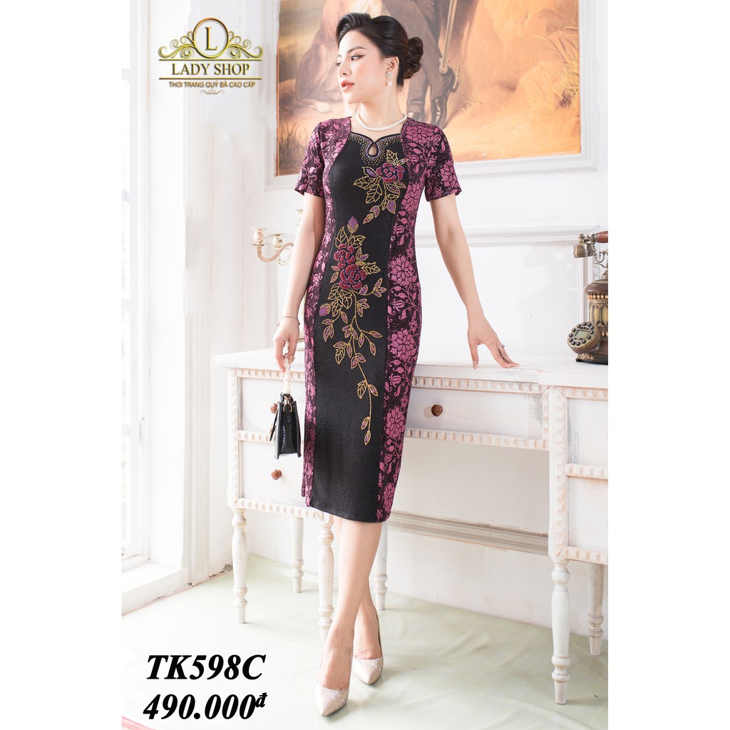 Đầm nhũ đi tiệc đính đá thời trang trung niên Ladyshop TK598