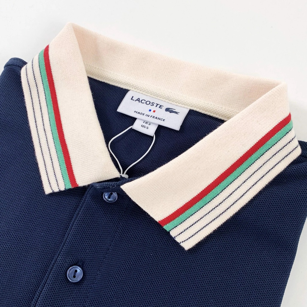 Áo Thun Nam Polo Cá Sấu LACOSTE LINE VIỀN CỔ có cổ tay ngắn Full Pack, tem, tag, code