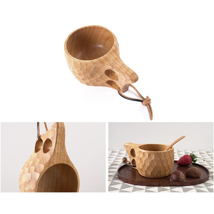 Cốc gỗ Kuksa Bushcraft nguyên khối lên màu tự nhiên