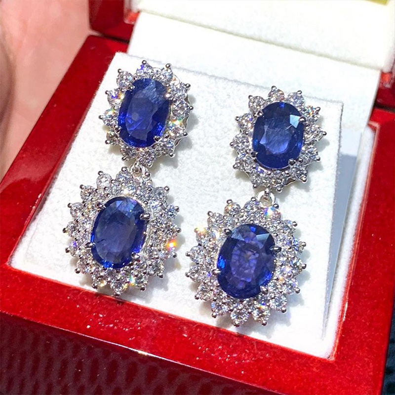 Khuyên Tai Dáng Dài Đính Đá Xanh Sang Trọng Thanh Lịch