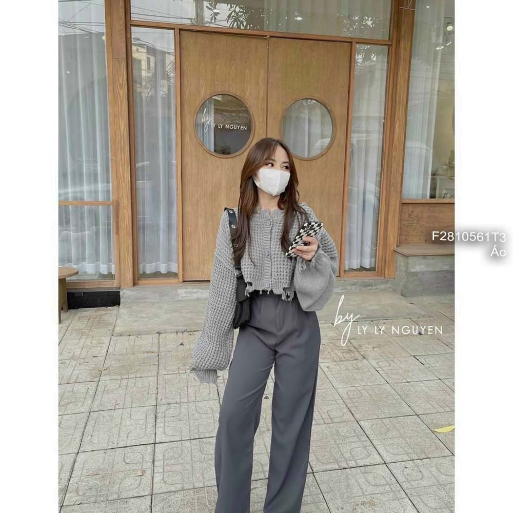 Áo len rách croptop tay dài