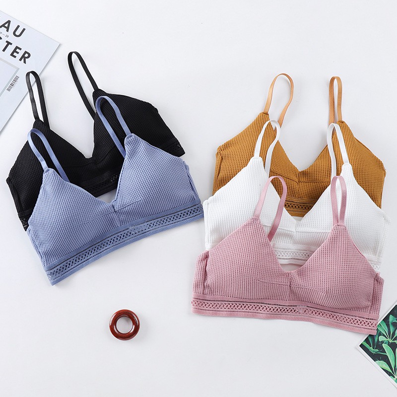 Áo Bralette họa tiết Plaid áo lót ngực cotton mềm không gọng mút mỏng cài sau có dây điều chỉnh