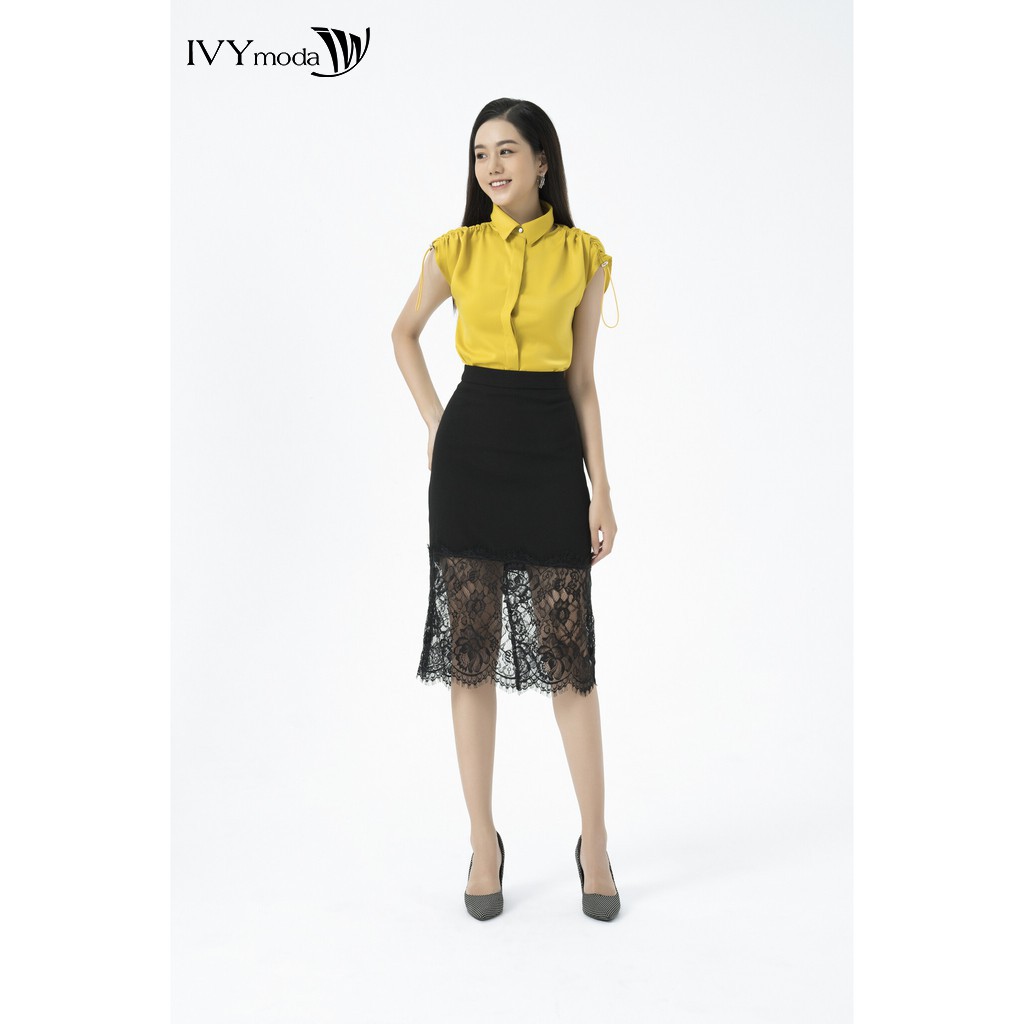 Chân váy bút chì pha ren IVY moda MS 31M4696