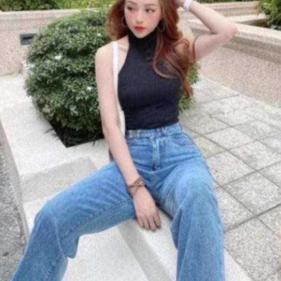 [Ảnh Thật] Quần Jean Nữ Ống Rộng Lưng Cao Dáng Suông Khuy Chéo Hottrend 2021 - TS Jeans Shop Jeans,Crotop,Đầm